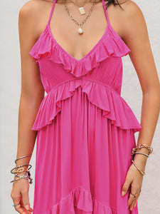 Pink Maxi Dress | Ruffled Halter Neck Sleeveless Dress