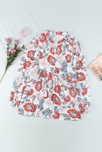 Load image into Gallery viewer, Fiery Red Split Neck Bubble Sleeve Floral Patchwork Blouse
