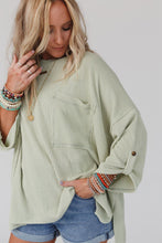 Load image into Gallery viewer, Oversized Top | Green Ribbed Roll-Tab Sleeve Chest Pocket
