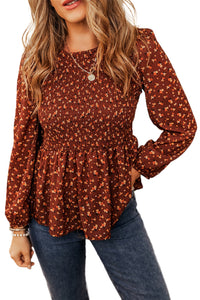 Boho Floral Smocked Bust Ruffled Peplum Blouse | Tops/Blouses & Shirts