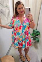 Load image into Gallery viewer, Multicolour Floral Tiered V Neck Plus Dress | Plus Size/Plus Size Dresses/Plus Size Mini Dresses
