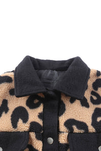 Black Contrast Trimmed Leopard Teddy Shacket | Outerwear/Jackets