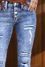 Load image into Gallery viewer, Distressed Button-Fly Bootcut Jeans with Pockets | Blue Jeans
