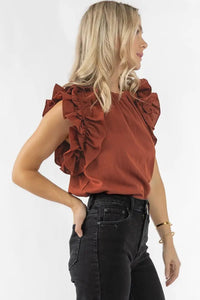 Flutter Sleeve Top | Red Sandalwood Sleeveless Blouse