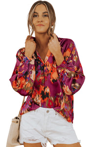 Purple Graffiti Printed V Neck Puff Sleeve Blouse | Tops/Blouses & Shirts