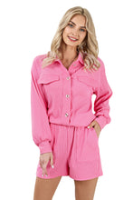 Load image into Gallery viewer, Pink Ribbed Knit Button Top and Shorts Set | Two Piece Sets/Pant Sets
