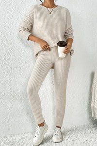 Skinny Pants Set | Apricot Knit Loose Long Sleeve Top Pants