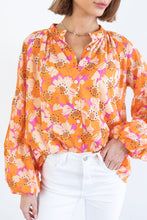 Load image into Gallery viewer, Floral Print Top | Orange Loose Sleeve Shirt
