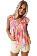 Load image into Gallery viewer, Pink Splotches Pattern Ruffled Cap Sleeve Shift Top | Tops/Blouses &amp; Shirts
