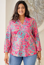 Load image into Gallery viewer, Rose Plus Size Paisley Print V Neck Roll Tab Sleeve Blouse | Plus Size/Plus Size Tops/Plus Size Blouses &amp; Shirts
