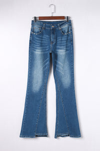 Sky Blue Medium Wash High Rise Flare Jeans | Bottoms/Jeans