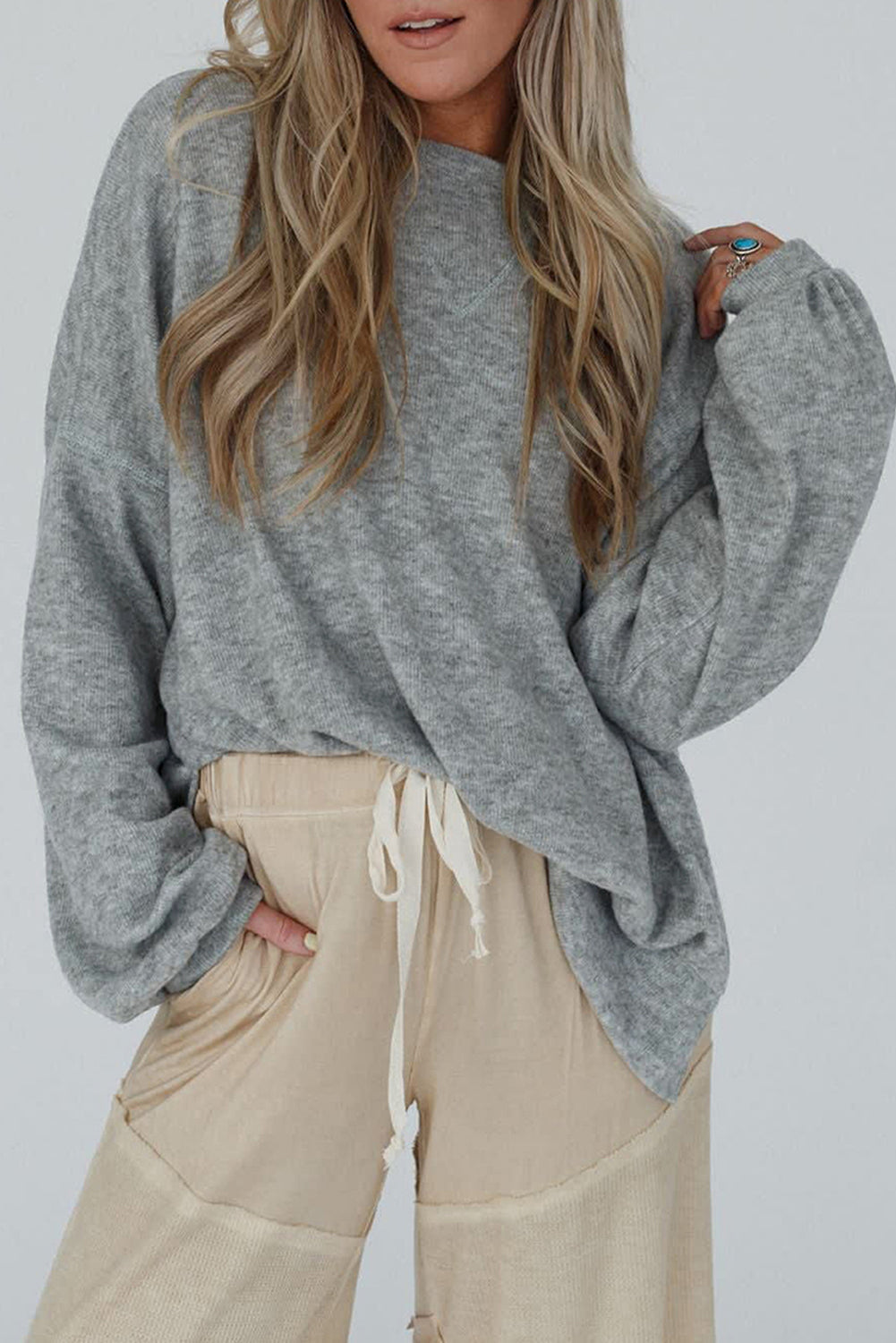 Grey Oversized Top | Side Split Drop Shoulder Top