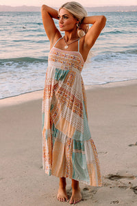 Multicolor Boho Patchwork Print Square Neck Sundress | Dresses/Maxi Dresses
