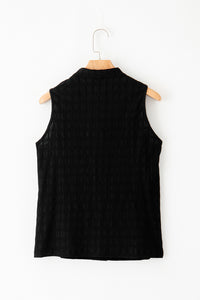 Black Tank Top | Black Lattice Split Neck Tank Top