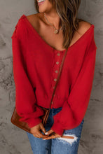 Load image into Gallery viewer, Button Front Distressed Knit Patched Top | Tops/Long Sleeve Tops
