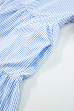 Load image into Gallery viewer, Puff Sleeve Dress | Sky Blue Stripe Contrast Floral Ruffle Dress
