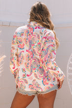 Load image into Gallery viewer, White Paisley Pattern Print Buttoned Corduroy Shacket | Outerwear/Jackets
