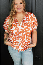 Load image into Gallery viewer, Orange Plus Size Floral Print Drawstring V Neck Short Sleeve Blouse
