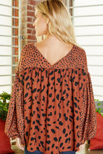 Load image into Gallery viewer, Brown Contrast Leopard Print Bubble Sleeve Blouse | Tops/Blouses &amp; Shirts
