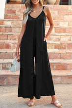 Load image into Gallery viewer, Black Adjustable Knotted Spaghetti Straps Wide Leg Jumpsuit | Bottoms/Jumpsuits &amp; Rompers
