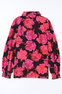 Rose Floral Shirred Cuffs Long Sleeve Shirt | Tops/Blouses & Shirts