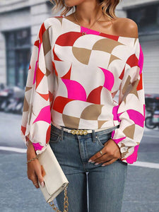 Womens Blouse-Printed One Shoulder Balloon Sleeve Blouse | Tops/Blouses & Shirts