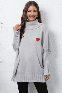 Turtle Neck Long Sleeve Ribbed Sweater