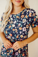 Load image into Gallery viewer, Blue Short Sleeve A-line Floral Dress | Dresses/Floral Dresses
