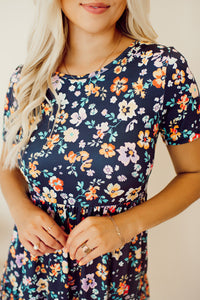 Blue Short Sleeve A-line Floral Dress | Dresses/Floral Dresses