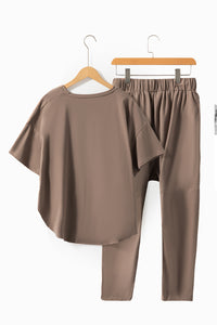 Crop Pants Set | Taupe High Low Boxy Fit Tee and Pants