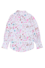 Load image into Gallery viewer, Multicolor Top | Abstract Print Lantern Sleeve Casual Shirt
