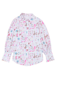 Multicolor Top | Abstract Print Lantern Sleeve Casual Shirt