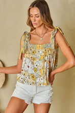 Load image into Gallery viewer, Yellow Floral Patchwork Tied Straps Buttoned Tank Top | Tops/Tank Tops
