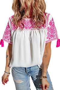 White Embroidered Floral Short Sleeves Shift Top | Tops/Tops & Tees