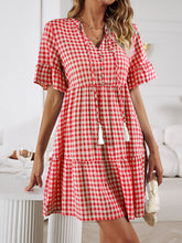 Load image into Gallery viewer, Mini Dress | Plaid Flounce Sleeve Buttoned
