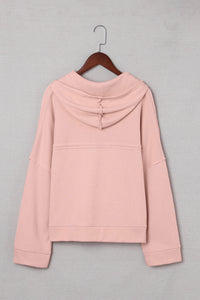 Pink Casual Button Solid Patchwork Trim Hoodie | Tops/Sweatshirts & Hoodies