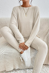 Skinny Pants Set | Apricot Knit Loose Long Sleeve Top Pants