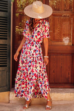 Load image into Gallery viewer, White Floral Print Short Sleeve Buttoned Split Maxi Dress | Dresses/Floral Dresses
