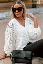 Load image into Gallery viewer, White Lace Top | Floral Crochet Loose Fit V Neck Top
