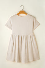 Load image into Gallery viewer, Beige Folded Short Sleeve Lace V Neck Mini Dress | Dresses/Mini Dresses
