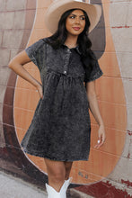 Load image into Gallery viewer, Denim Dress | Black Acid Wash Button Front Short Sleeve
