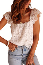 Load image into Gallery viewer, White Lace Crochet Ruffled Square Neck Tank Top | Tops/Tank Tops
