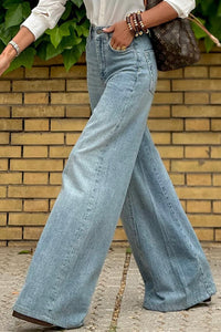 Wide Leg Jeans | Blue Acid Wash High Waist