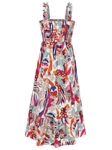 Womens Dress | Smocked Printed Square Neck Sleeveless Dress | Dress