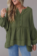 Load image into Gallery viewer, Green Henley Button Drop Shoulder Top
