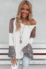 Load image into Gallery viewer, White Sequin Patchwork Bell Sleeve V Neck Tunic Top | Tops/Long Sleeve Tops
