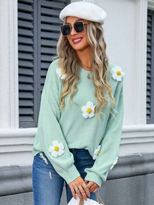 Flower Sweater | Round Neck Long Sleeves