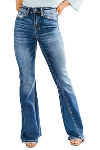 Sky Blue Medium Wash High Rise Flare Jeans | Bottoms/Jeans