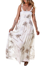 Load image into Gallery viewer, White Tropical Print Smocked Ruffled Straps Maxi Dress
