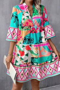 Mini Dress | Multi-Color Abstract Printed Half Sleeve Dress